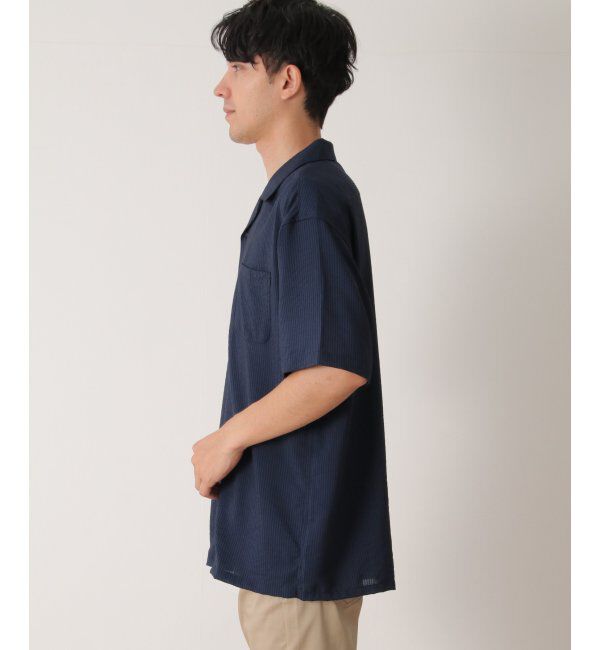 ikka「【接触冷感／吸水速乾】シャドーストライプオープンカラーシャツ」|シャツ・ブラウス|