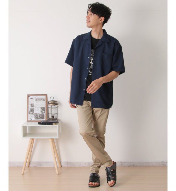 ikka「【接触冷感／吸水速乾】シャドーストライプオープンカラーシャツ」|シャツ・ブラウス|