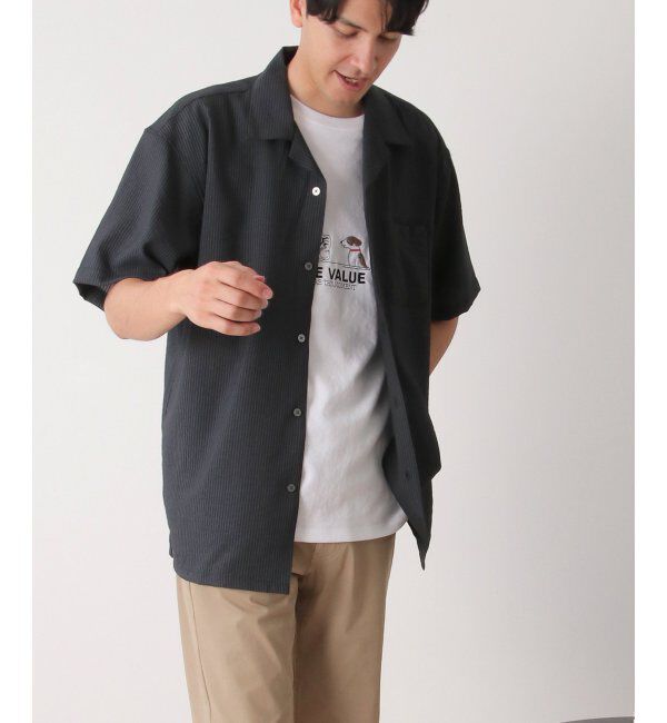 ikka「【接触冷感／吸水速乾】シャドーストライプオープンカラーシャツ」|シャツ・ブラウス|