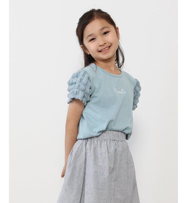 ikka kids「袖異素材刺繍ロゴTシャツ（120~160cm）」|Tシャツ・カットソー|ブルー