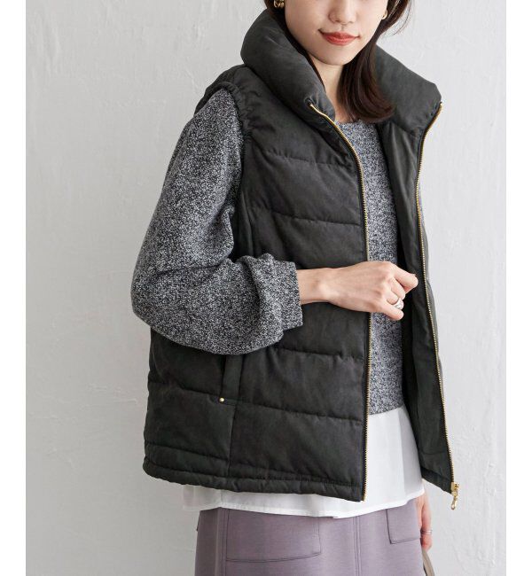 ikka「細コールボリューム襟ベスト」|ダウンベスト・ベスト|チャコール