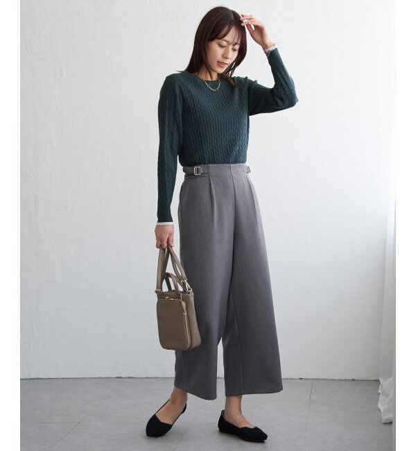 ikka「ツイルサイドベルトワイドパンツ」|その他|