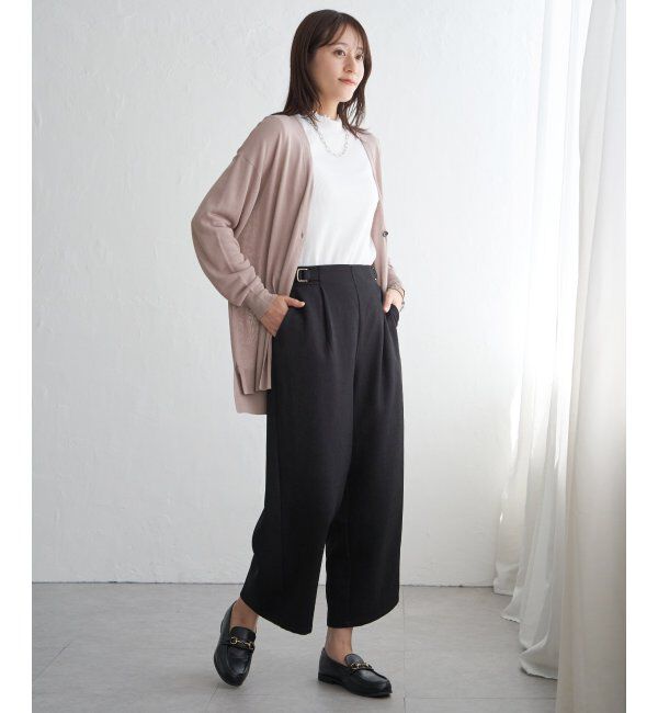 ikka「ツイルサイドベルトワイドパンツ」|その他|
