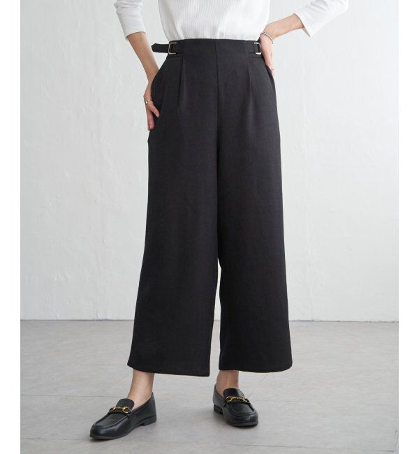ikka「ツイルサイドベルトワイドパンツ」|その他|ブラック