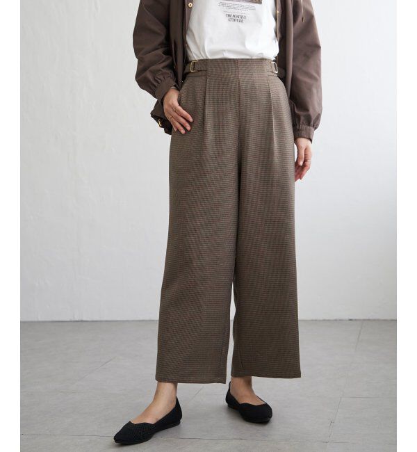 ikka「ツイルサイドベルトワイドパンツ」|その他|ダークブラウン