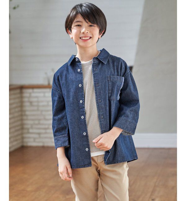 ikka kids「【親子コーデ】リネンライク7分袖2WAYシャツ（110~160cm）」|シャツ・ブラウス|