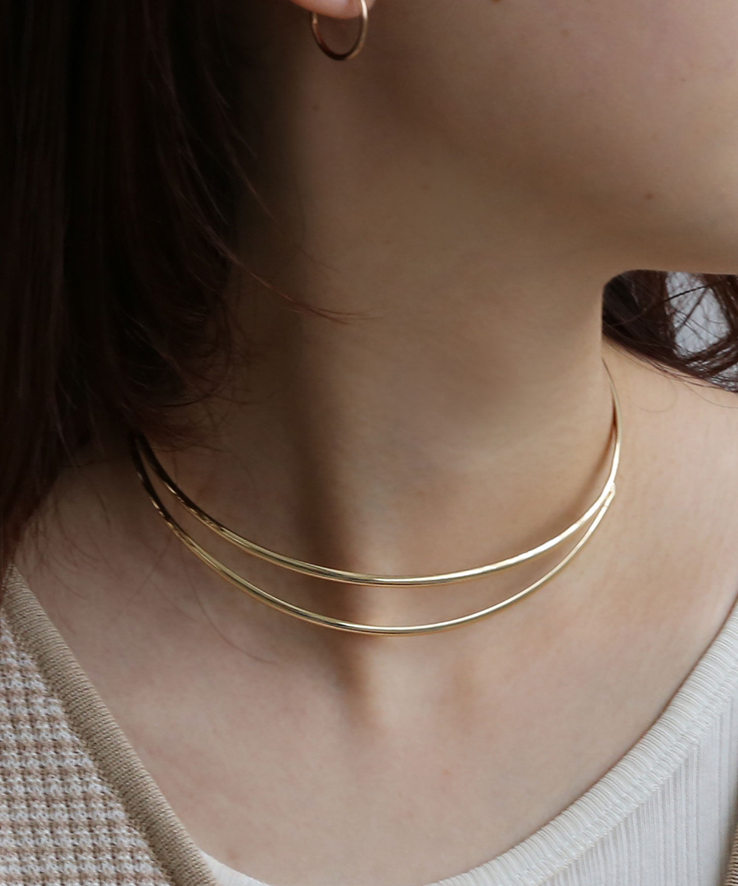 colleca la「アシンメトリーダブルライン メタルチョーカー/ネックカフ」|ネックレス|