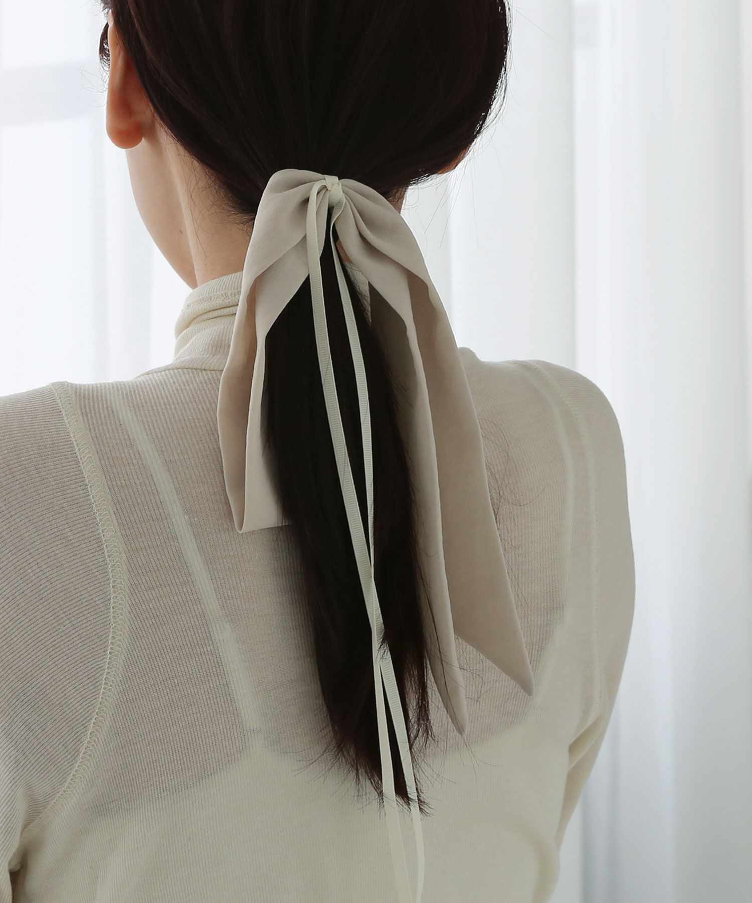  「レイヤードロングリボンヘアゴム」|ヘアゴム・シュシュ|ライトベージュ