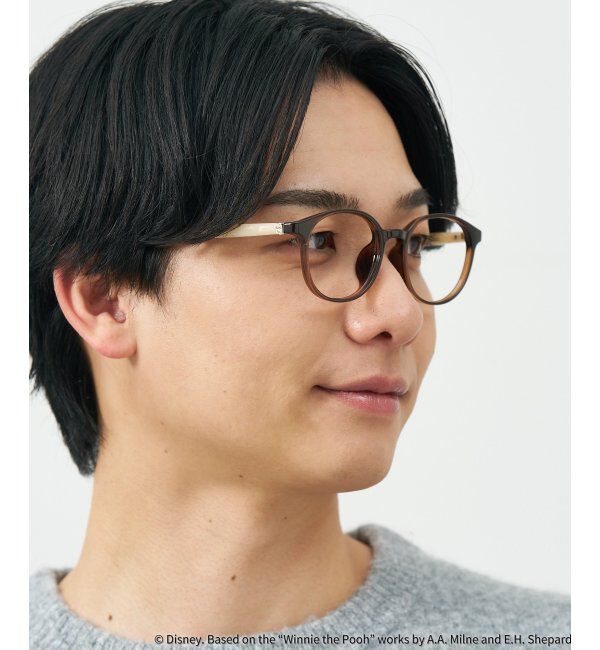  「 ボストン型 メガネ | 軽量、伊達めがね、読書、くまのプーさん Zoff  レンズ交換券付 レンズ交換券付」|メガネ|