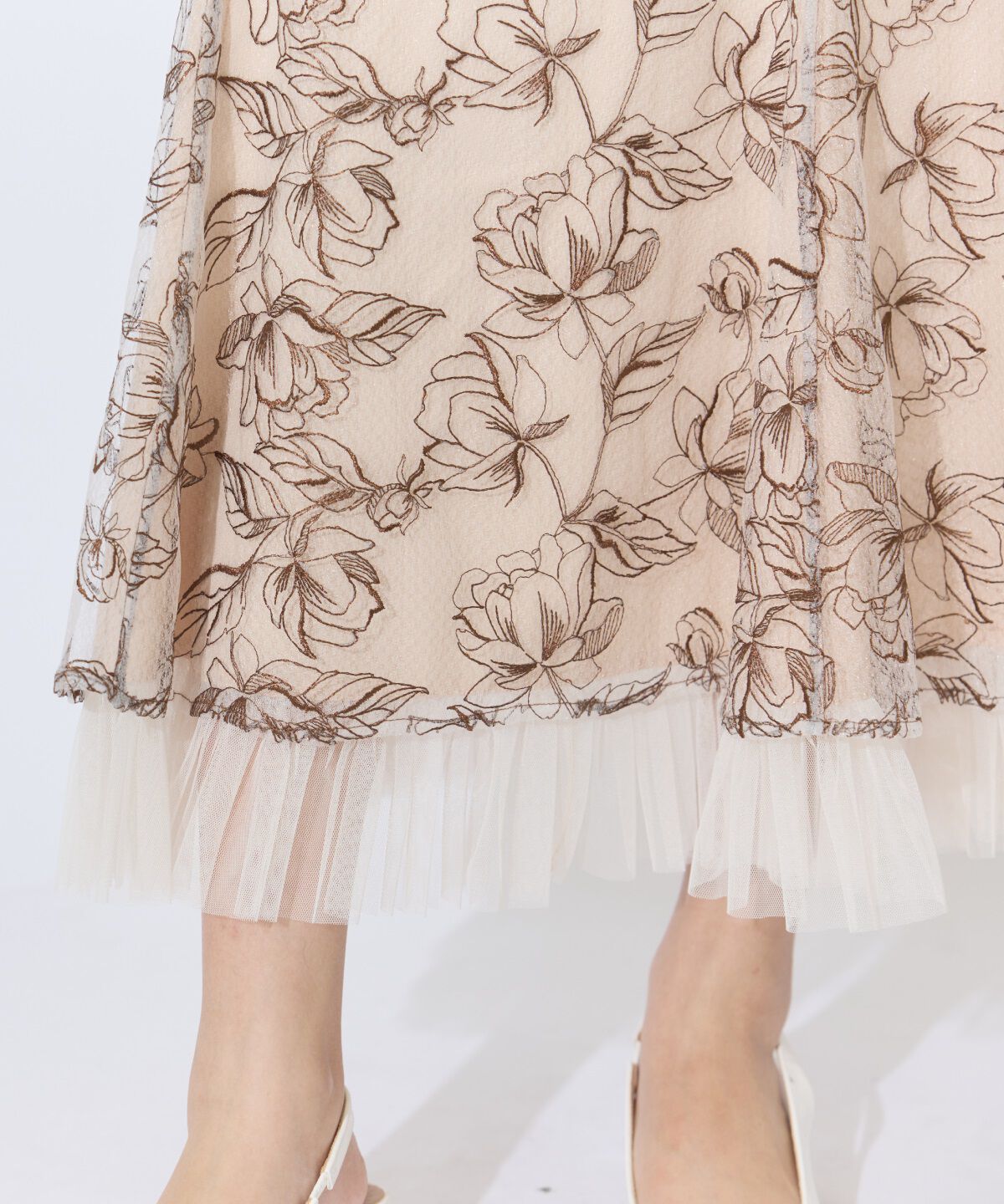 アンドクチュール「チュールヘムフローラルスカート」|フレア|
