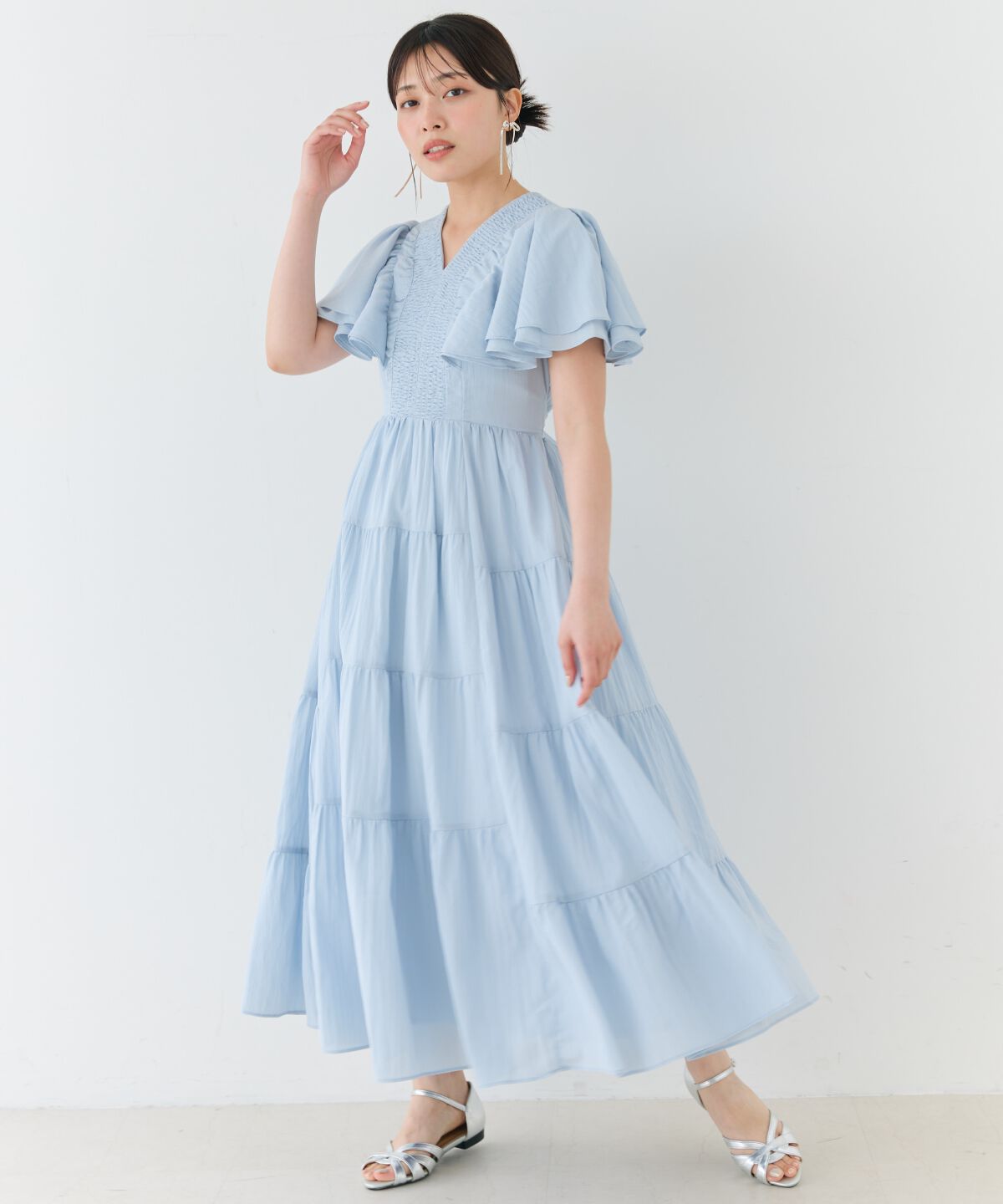 アンドクチュール「ギャザーVネックティアードワンピース」|ワンピース|