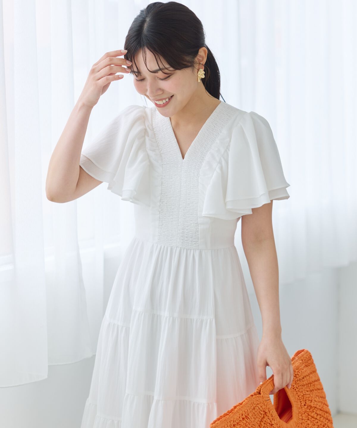 アンドクチュール「ギャザーVネックティアードワンピース」|ワンピース|