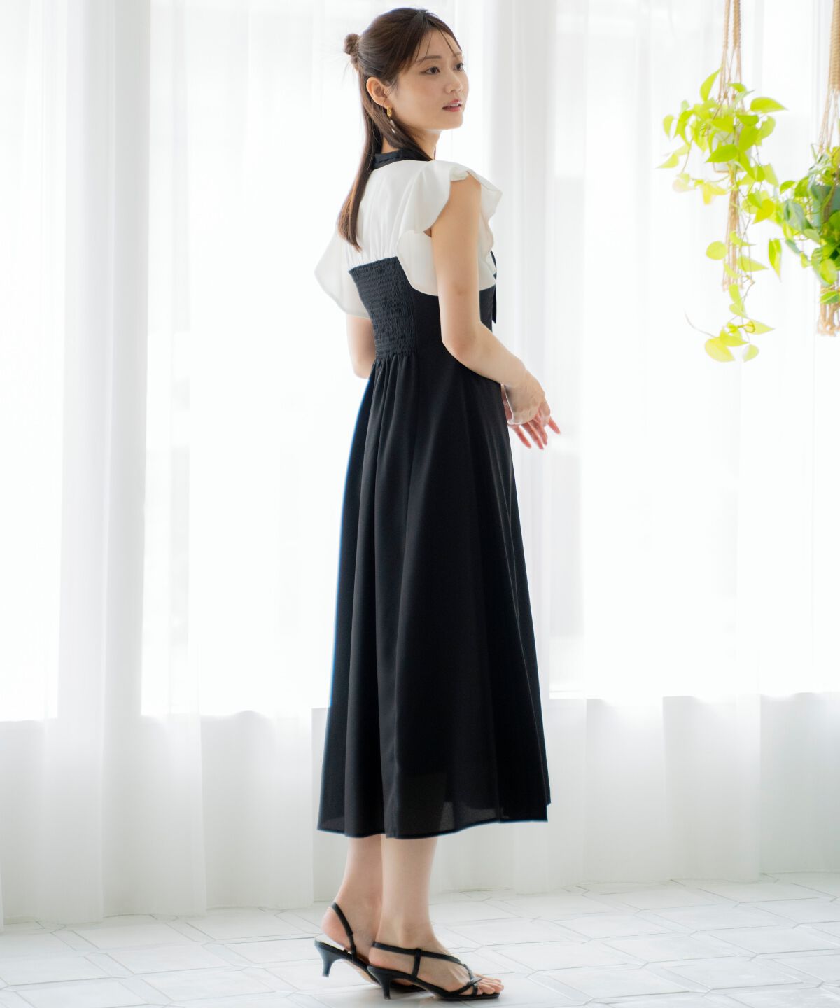 アンドクチュール「ラッフルノースリーブリボン襟ワンピース」|ワンピース|