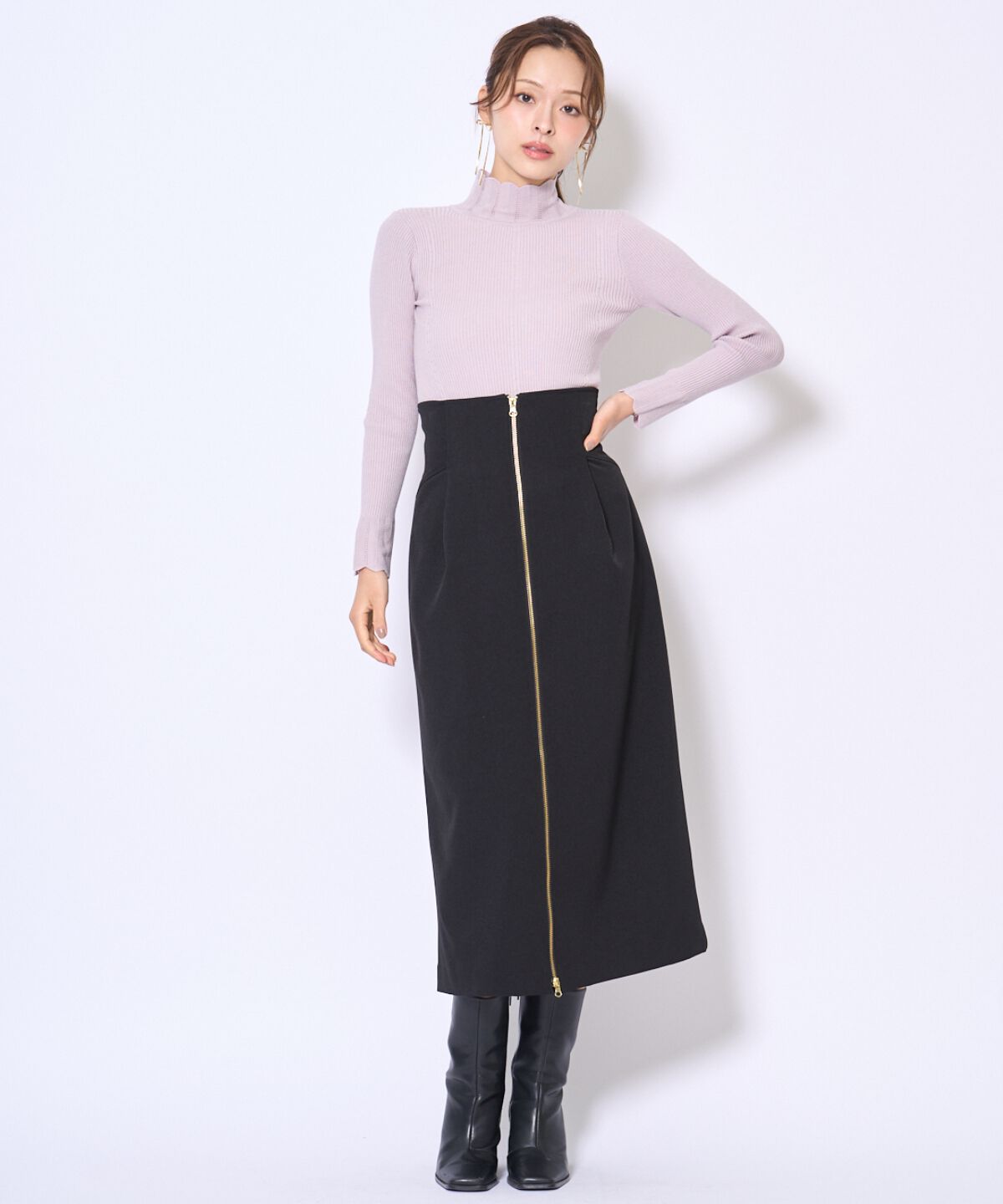 アンドクチュール「センターZIPスカート」|タイト|ブラック