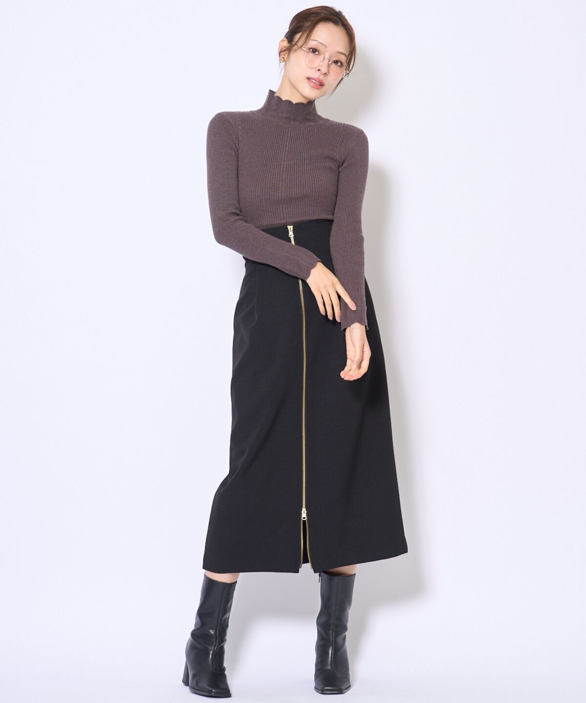 アンドクチュール「センターZIPスカート」|タイト|