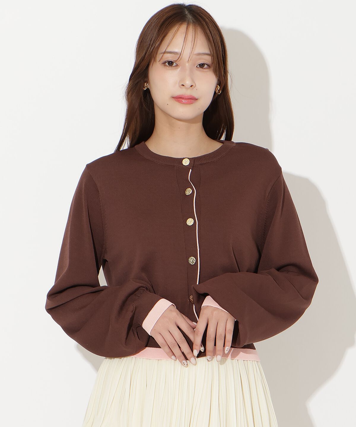 アンドクチュール「配色レイヤードライクニットカーディガン」|カーディガン|