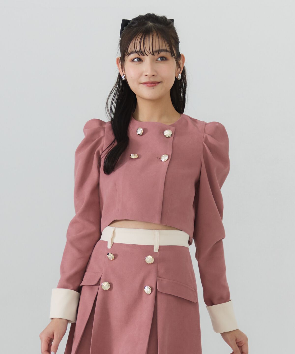 REDYAZEL「ダブルボタンバイカラージャケット」|ノーカラージャケット|