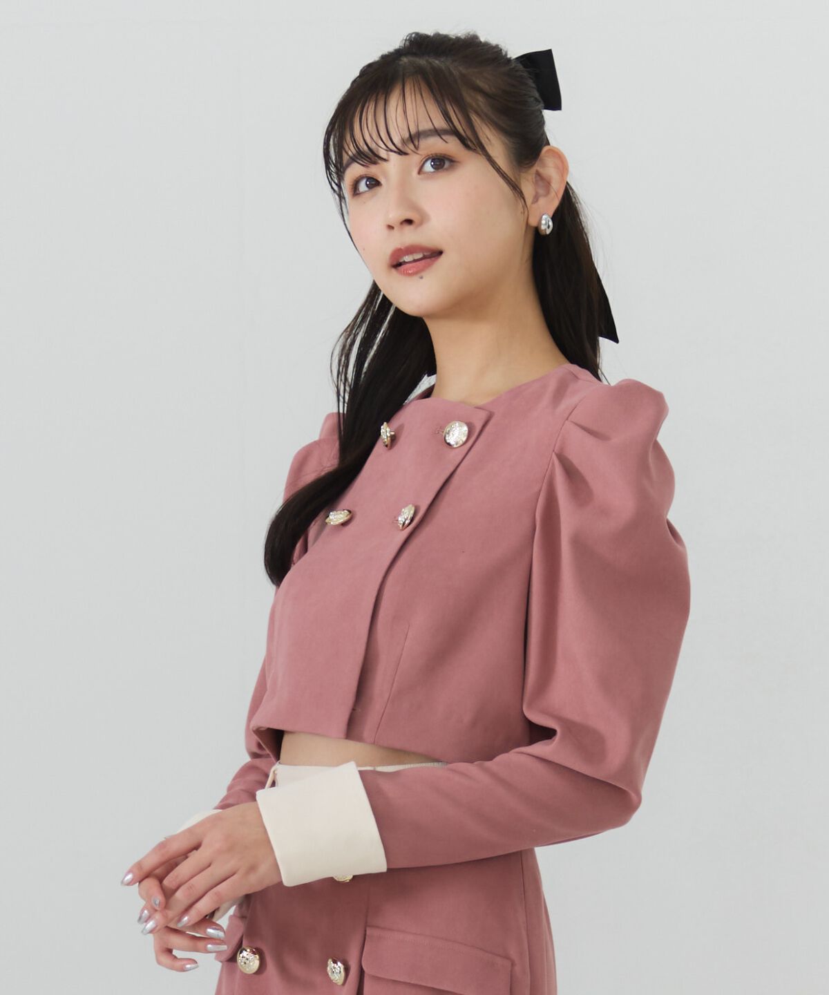 REDYAZEL「ダブルボタンバイカラージャケット」|ノーカラージャケット|