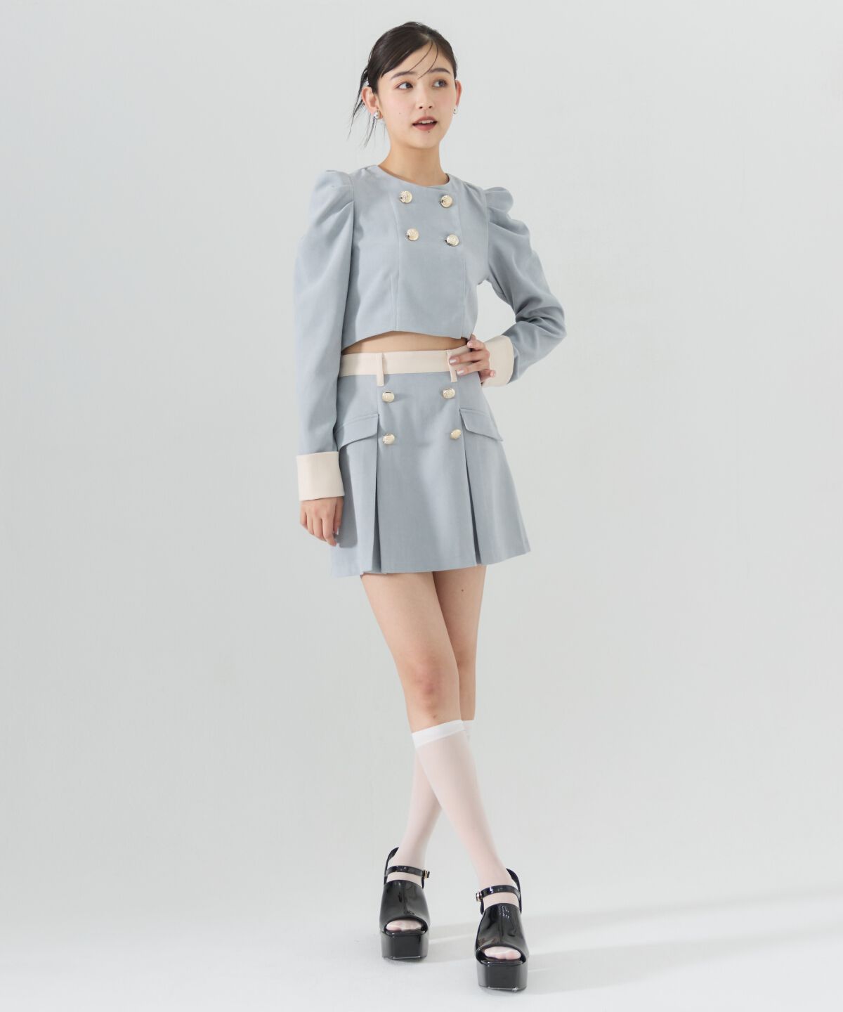 REDYAZEL「ダブルボタンバイカラージャケット」|ノーカラージャケット|