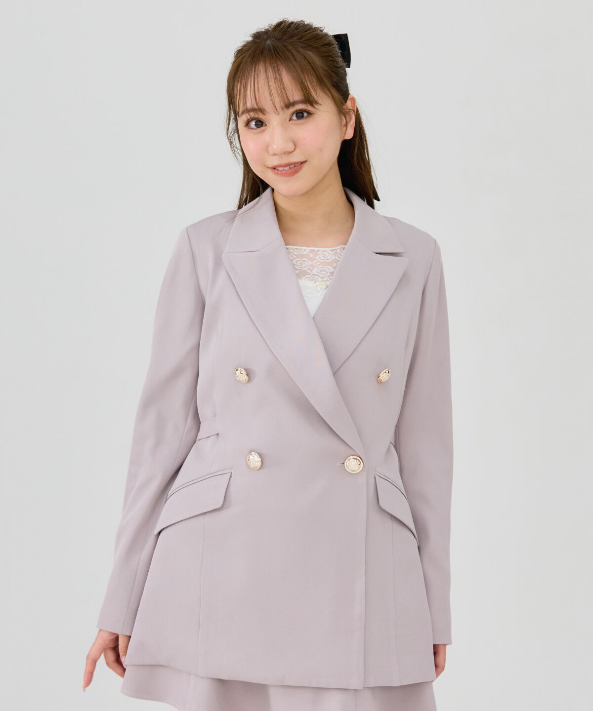 REDYAZEL「サイドベルトダブルジャケット」|テーラードジャケット|グレー