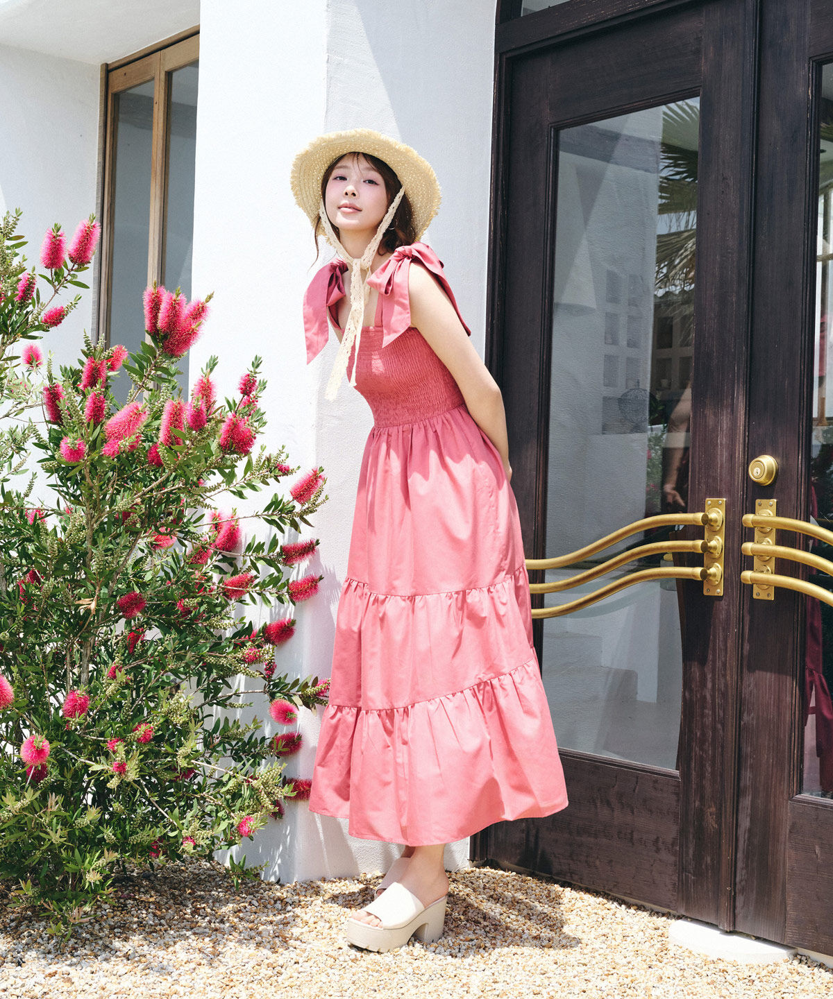 REDYAZEL「リボンショルダーティアードワンピース」|ワンピース|