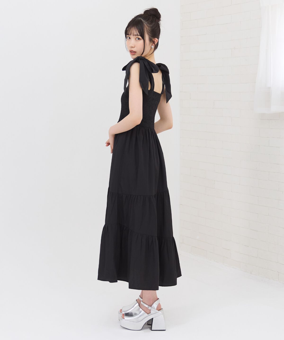 REDYAZEL「リボンショルダーティアードワンピース」|ワンピース|ブラック