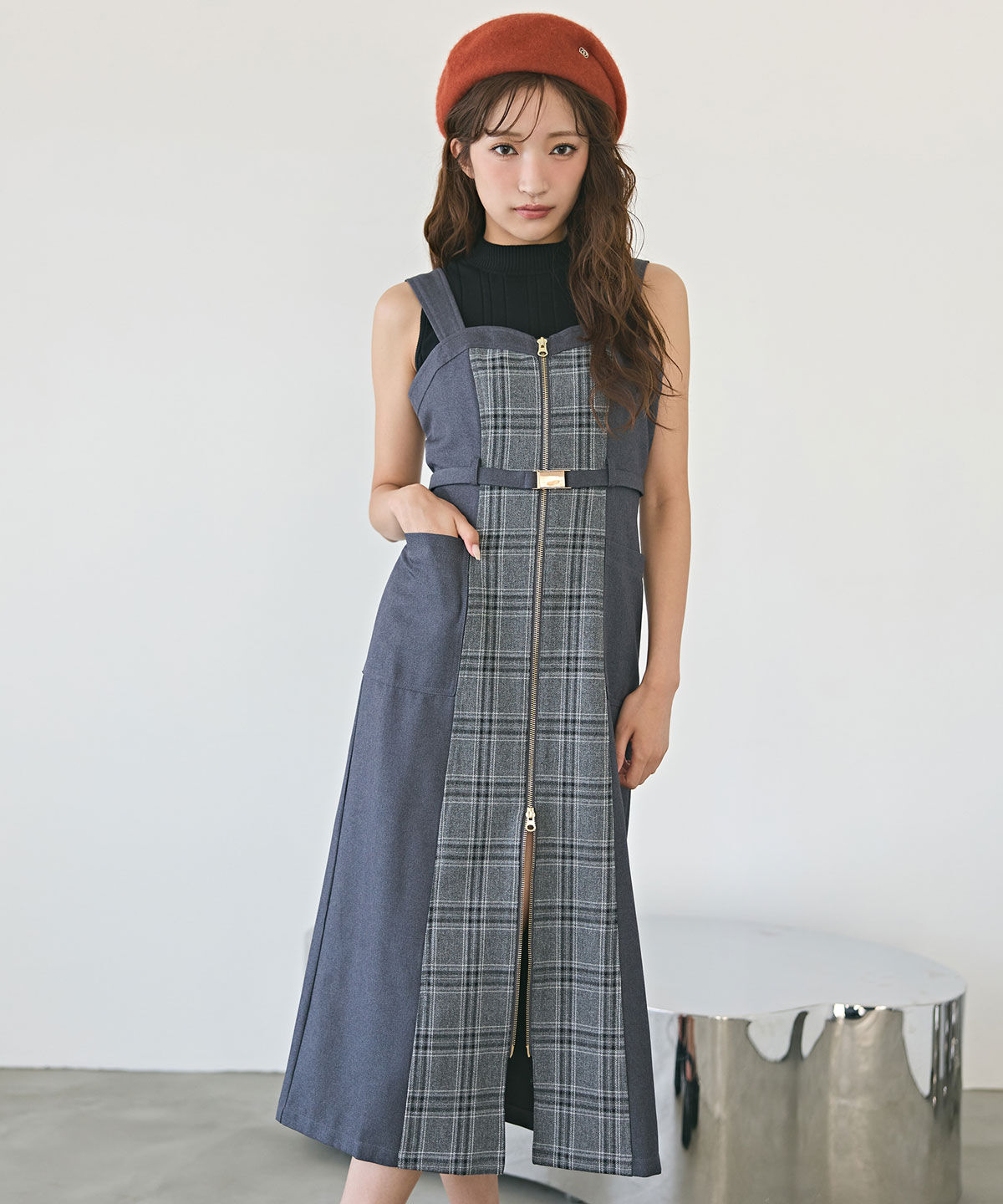 REDYAZEL「フロントジップバイカラーチェックワンピース」|ワンピース|