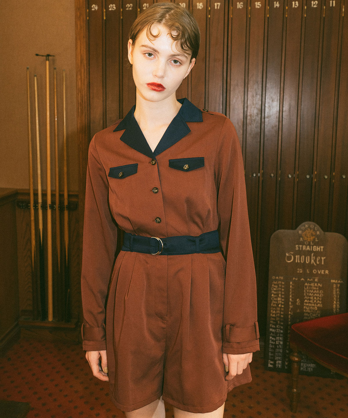 REDYAZEL「バイカラーベルトショートオールインワン」|オールインワン|