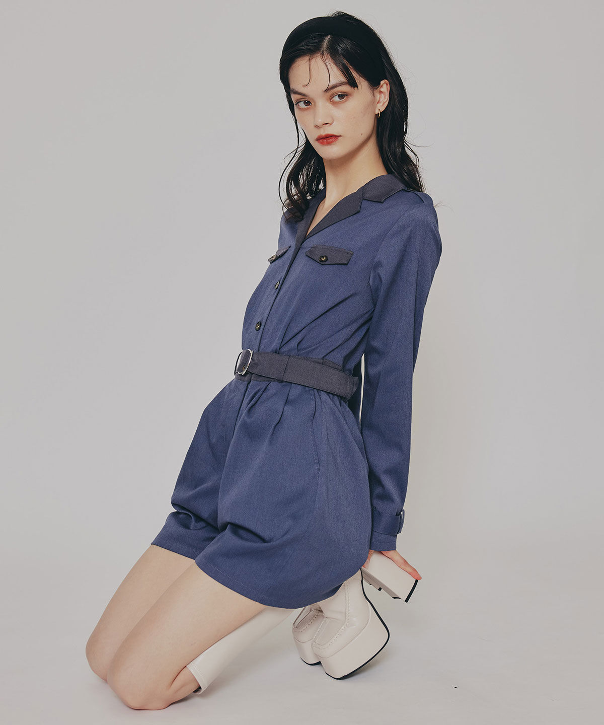 REDYAZEL「バイカラーベルトショートオールインワン」|オールインワン|