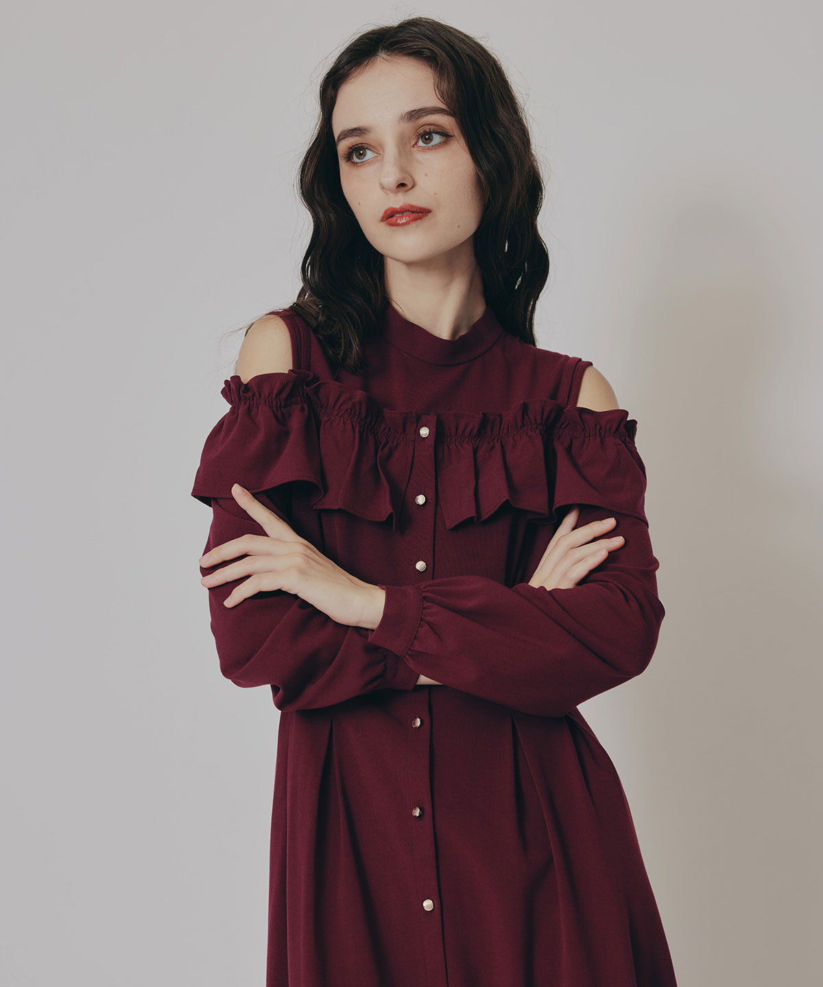 REDYAZEL「オープンショルダーフリルワンピース」|ワンピース|