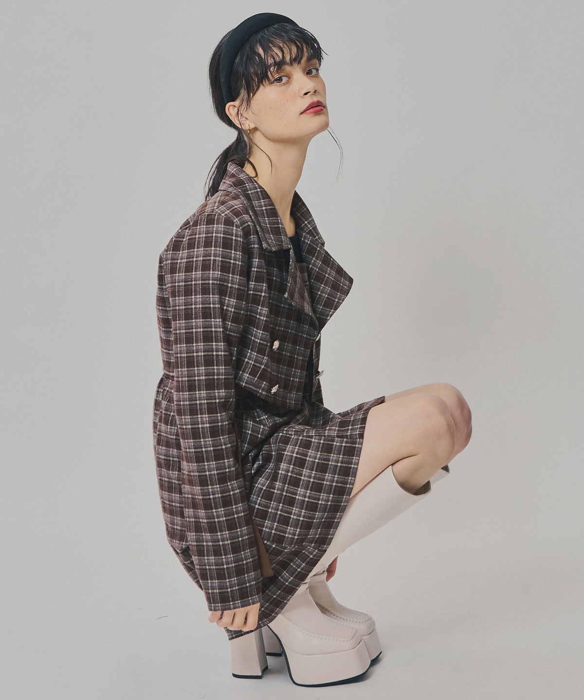 REDYAZEL「チェックショートジャケット&times;Wベルトワンピースセットアップ」|ワンピース|