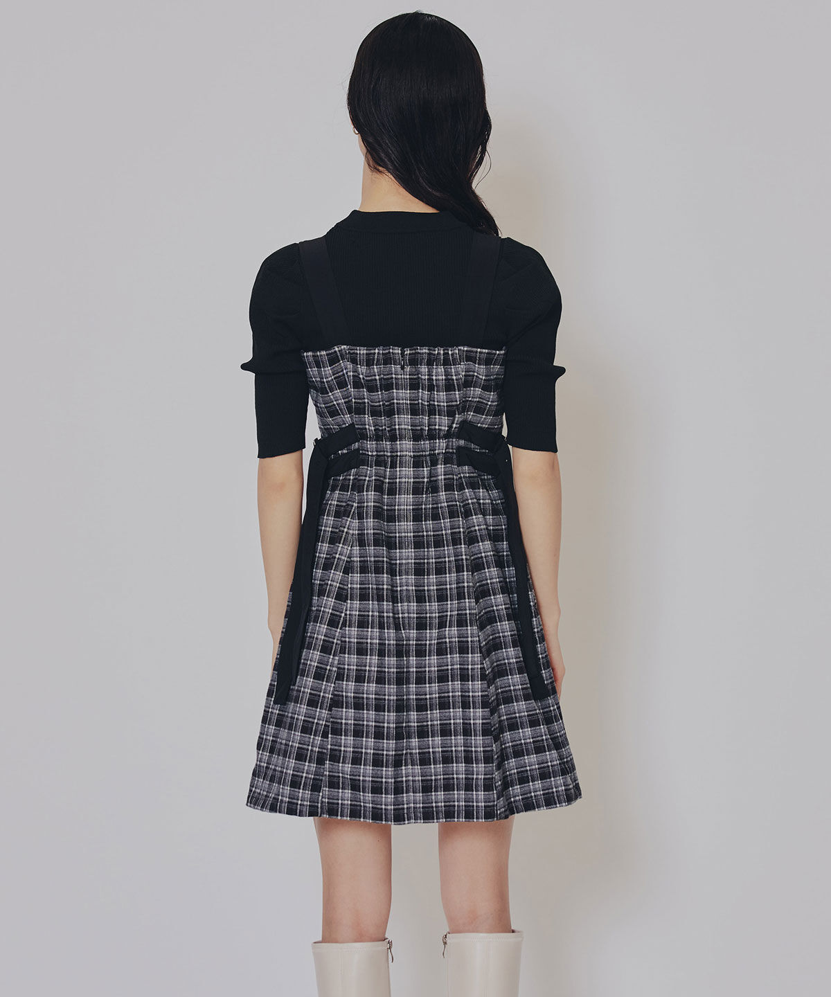 REDYAZEL「チェックショートジャケット&times;Wベルトワンピースセットアップ」|ワンピース|