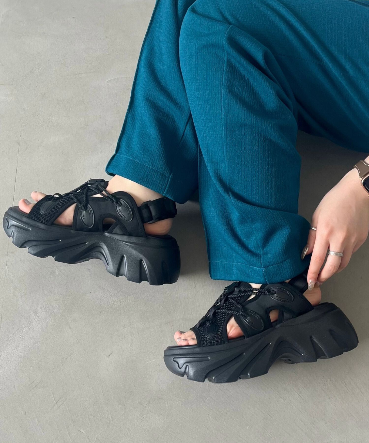 ORiental TRaffic「ドローコード&times;メッシュ厚底サンダル/51210 サンダル 厚底　メッシュ トレンド」|サンダル|