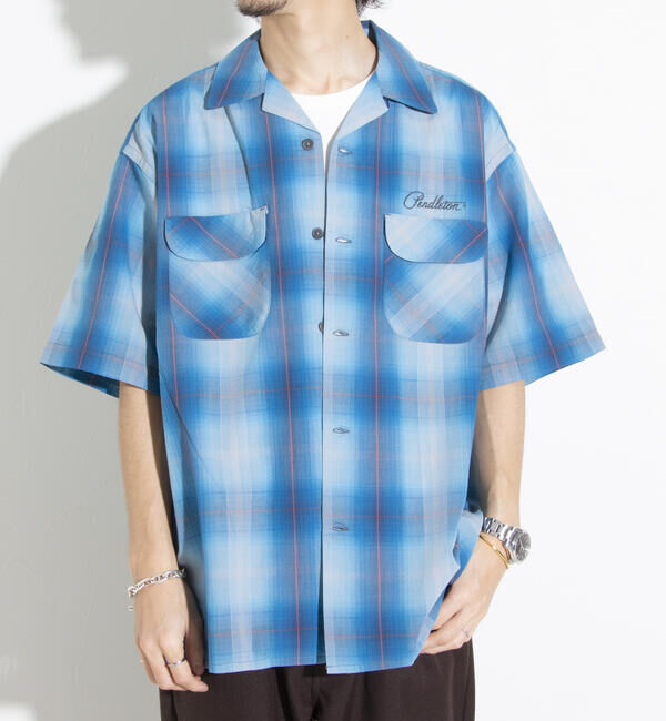 GLOSTER「【PENDLETON/ペンドルトン】オープンカラーシャツ 半袖シャツ 刺繍 ワンポイント チェック」|シャツ・ブラウス|