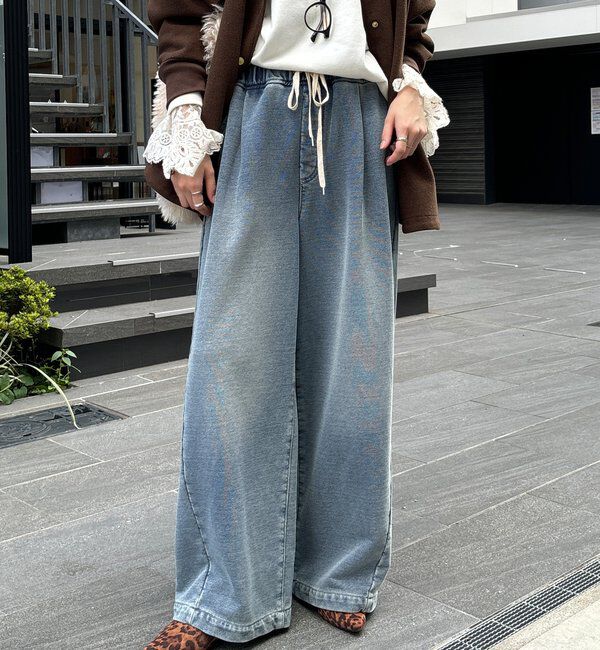  「【デニムなのにスウェット!?】デニムスウェットパンツ」|チノ|ブルー