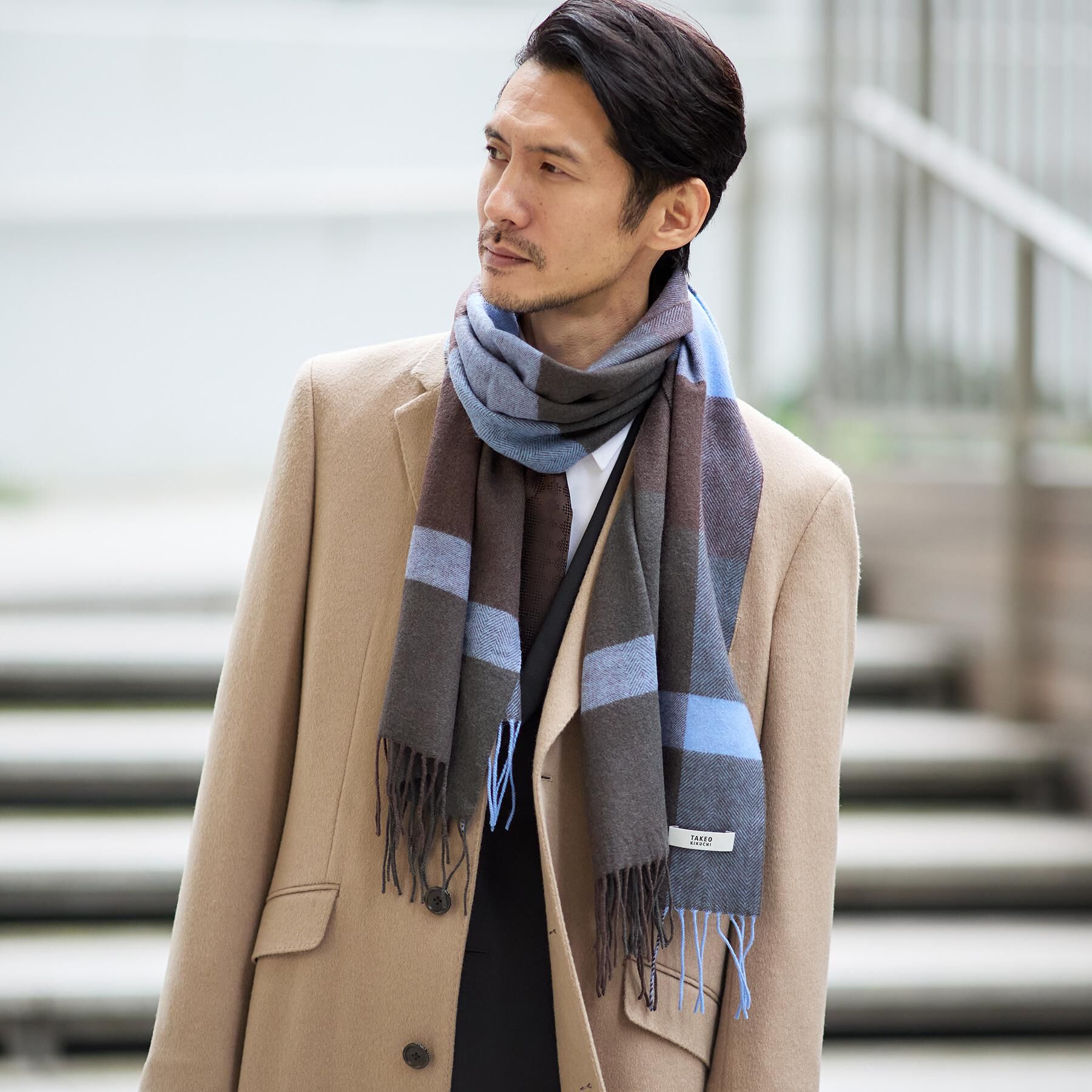 TAKEO KIKUCHI「【洗えるウールカシミヤ】変形ブロックチェックマフラー」|ストール|