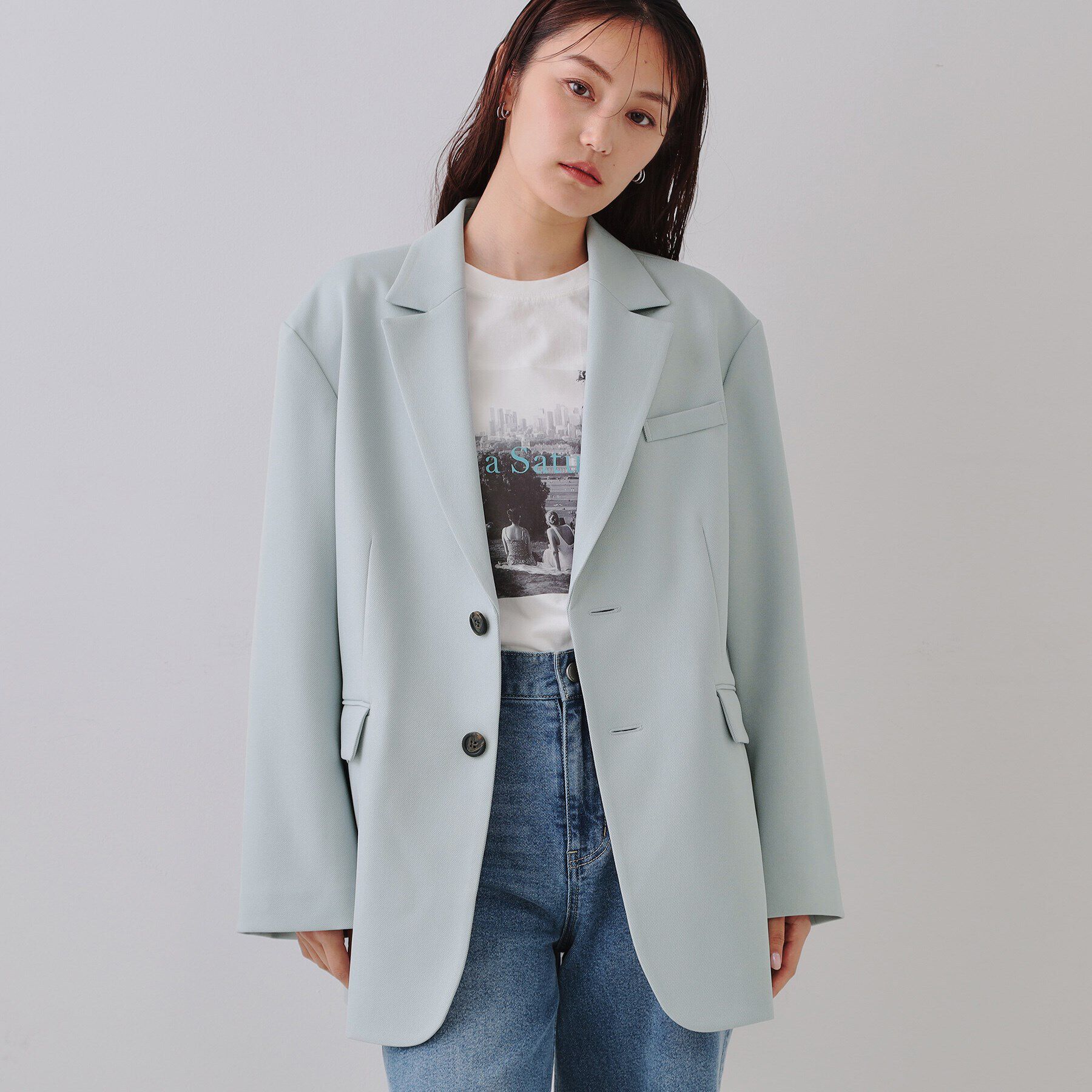 OPAQUE.CLIP「オーバーサイズテーラードジャケット【洗える】」|テーラードジャケット|サックスブルー(09