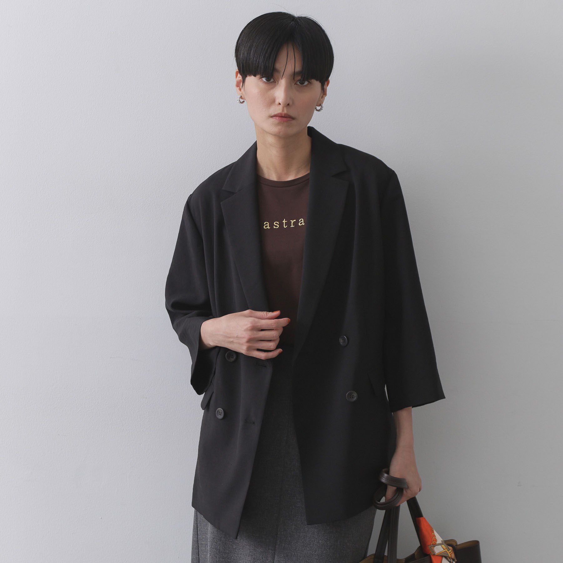 OPAQUE.CLIP「リネンライクダブルジャケット【洗える】」|テーラードジャケット|ブラック(019)