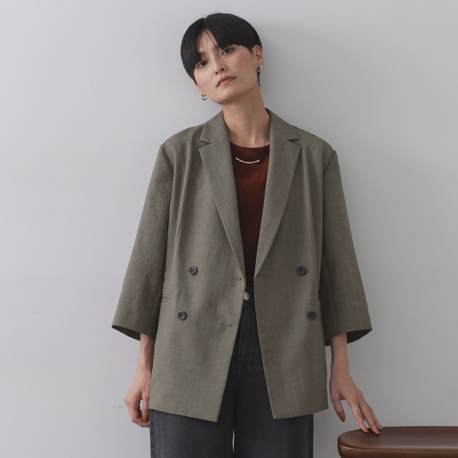 OPAQUE.CLIP「リネンライクダブルジャケット【洗える】」|テーラードジャケット|トープ(054)