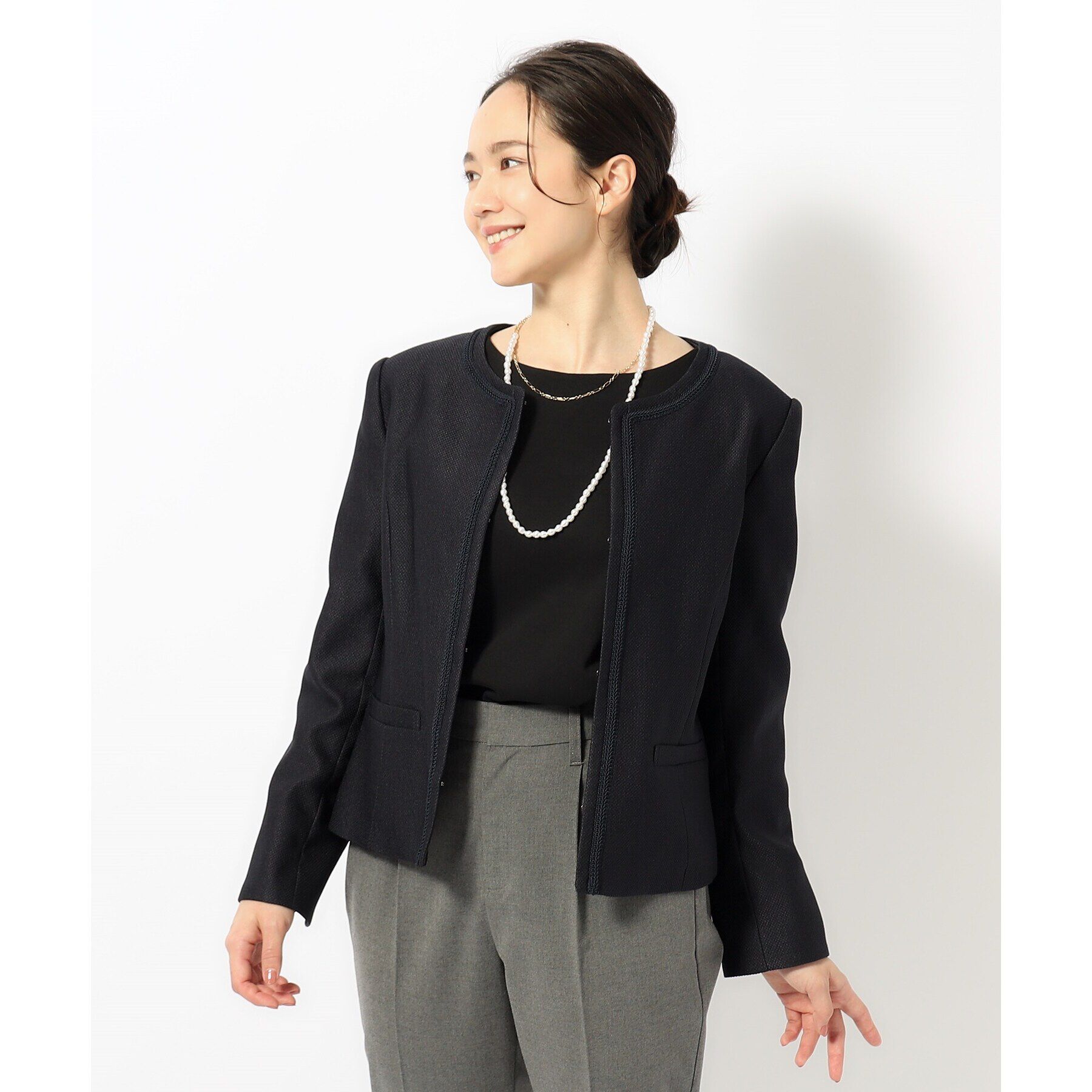 SHOO･LA･RUE「【S-5L/洗える】らくドビーノーカラージャケット」|ノーカラージャケット|ダークネイビー(09