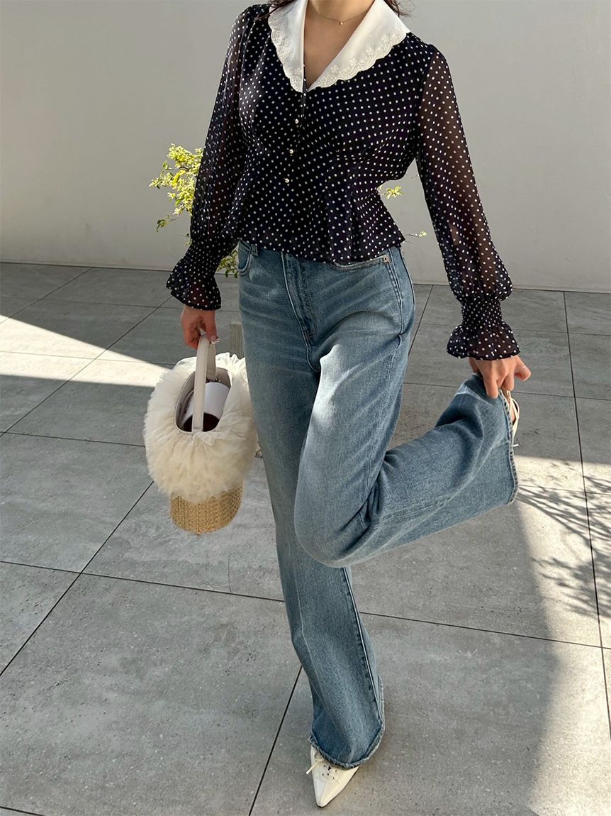 LILY BROWN「【WEB限定00サイズ】ストレッチセミフレアデニムパンツ」|デニム|