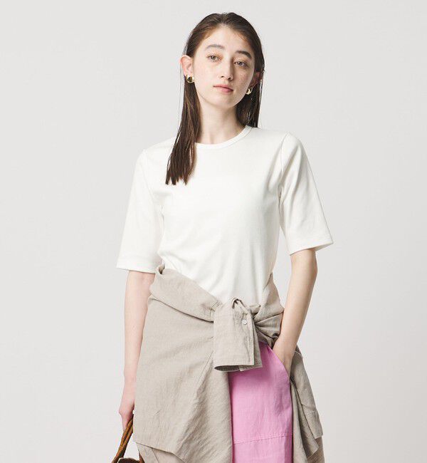 UNITED ARROWS「５分袖 コットン フライス Tシャツ」|Tシャツ・カットソー|WHITE