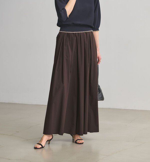 UNITED ARROWS「ギャザー フレア パンツ ‐はっ水 ウォッシャブル‐」|チノ|DK.BROWN