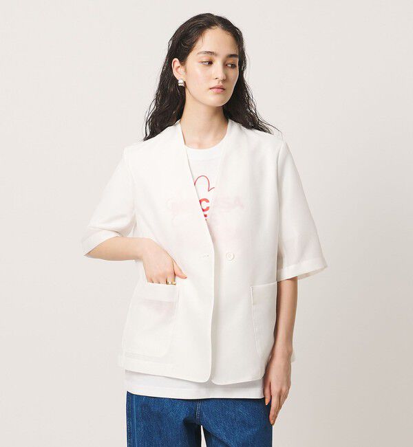 UNITED ARROWS「シアー ノーラペル ハーフスリーブ ジャケット ‐ウォッシャブル‐」|ノーカラージャケット|