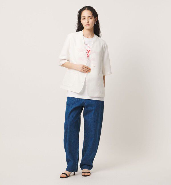 UNITED ARROWS「シアー ノーラペル ハーフスリーブ ジャケット ‐ウォッシャブル‐」|ノーカラージャケット|