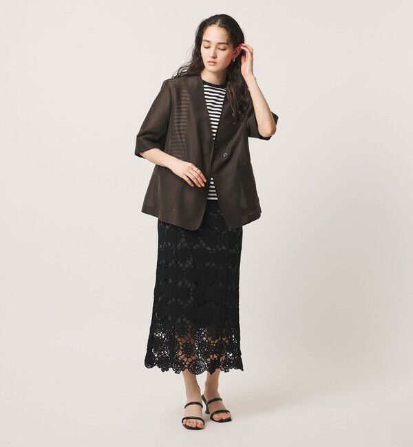 UNITED ARROWS「シアー ノーラペル ハーフスリーブ ジャケット ‐ウォッシャブル‐」|ノーカラージャケット|