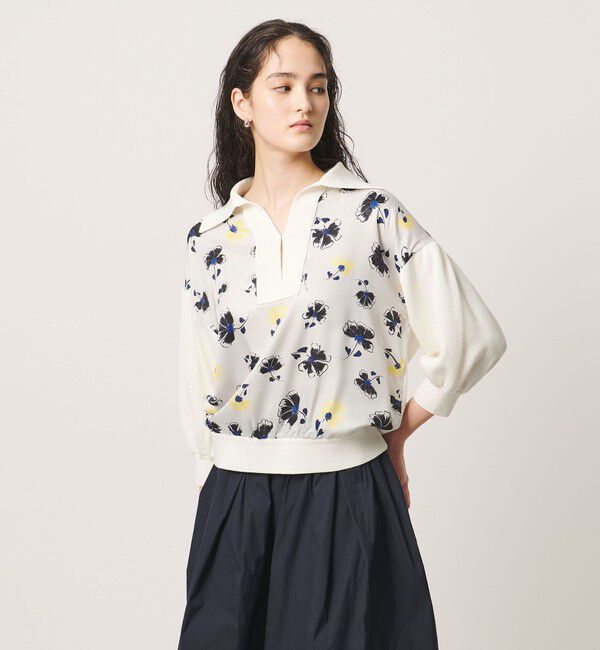 UNITED ARROWS「６分袖 プリント ニット コンビ シャツ ‐ウォッシャブル‐」|シャツ・ブラウス|