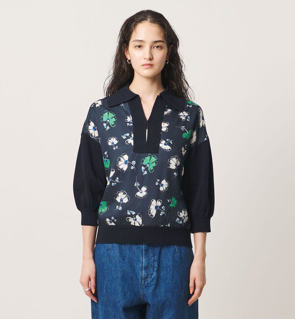 UNITED ARROWS「６分袖 プリント ニット コンビ シャツ ‐ウォッシャブル‐」|シャツ・ブラウス|