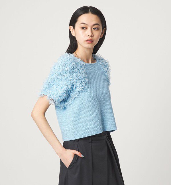 EMMEL REFINES「＜EMMEL REFINES＞EM HW テープヤーン ショートスリーブ ニット」|ニット・セーター|LT.BLUE