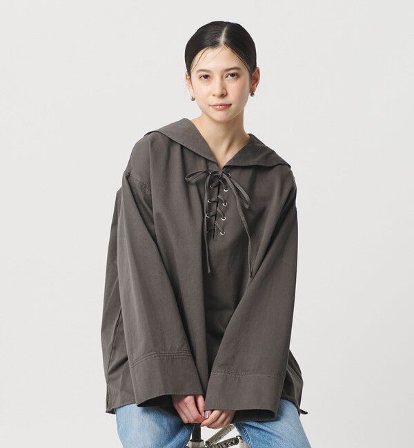 BEAUTY&YOUTH UNITED ARROWS「＜She is-.＞レースアップ セーラーカラー ブラウス」|シャツ・ブラウス|DK.GRAY